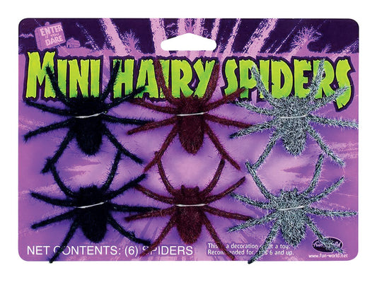 Fun World Mini Hairy Spiders Halloween Decoration 5 in. H x 7.5 in. W 6 pk (Pack of 12)