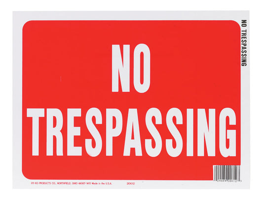 Hy-Ko English No Trespassing Sign Plastic 9 in. H x 12 in. W (Pack of 10)