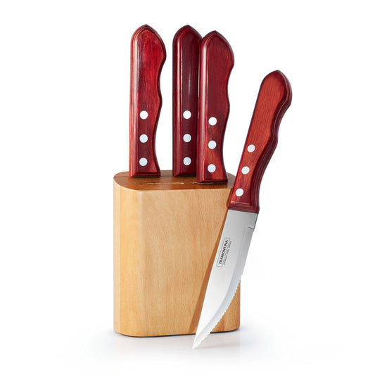 Forged Traditional 5 Pc 5 in Steak Knife Set with Hardwood Counter Block