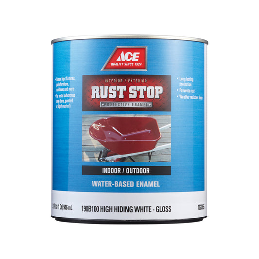 Ace Rust Stop Indoor / Outdoor Gloss High-Hiding White Water-Based Enamel Rust Preventative Paint 1 (Pack of 4)