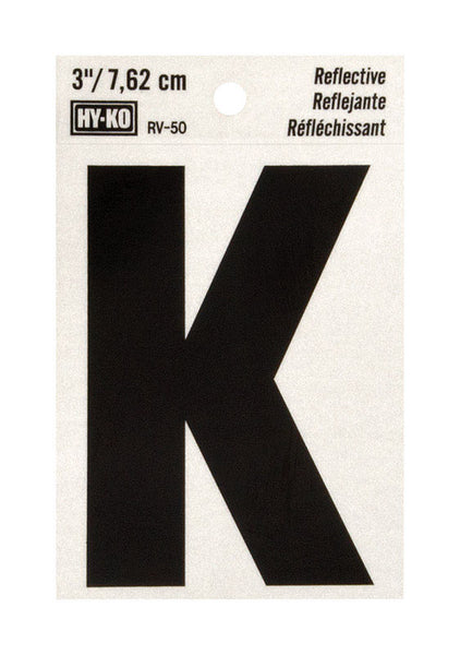 Hy-Ko 3 in. Reflective Black Vinyl Letter K Self-Adhesive 1 pc. (Pack of 10)