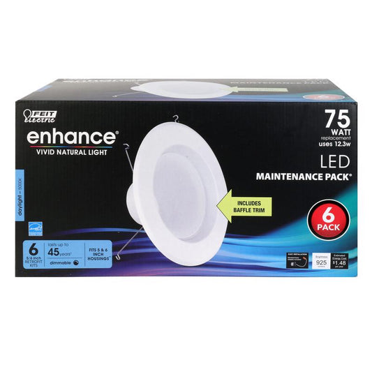 Feit Electric Enhance White 120V 5000K 925 lm. LED Dimmable Recessed Downlight 12.3W
