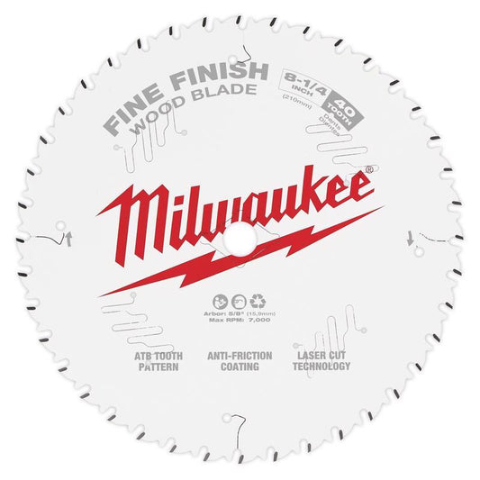 Milwaukee  8-1/4 in. Dia. x 5/8 in.  Fine Finish  Saw Blade  Tungsten Carbide  40 teeth 1 pk