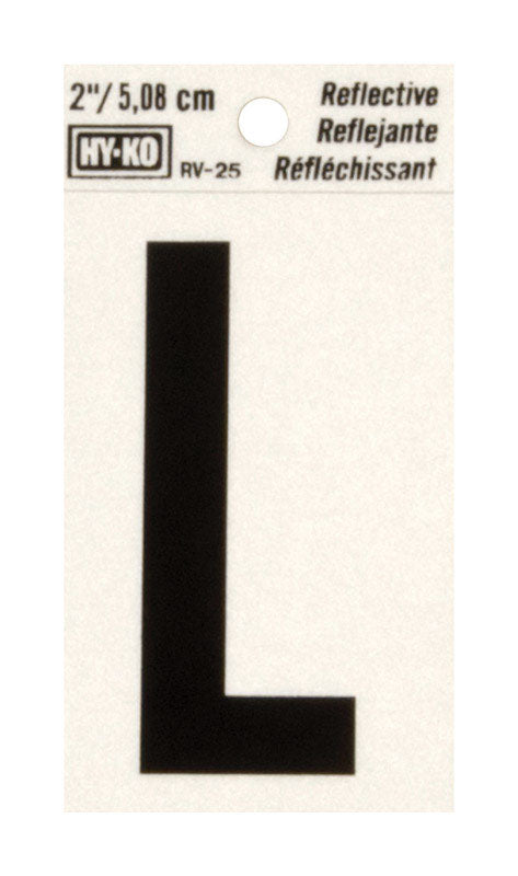 Hy-Ko 2 in. Reflective Black Vinyl Letter L Self-Adhesive 1 pc. (Pack of 10)