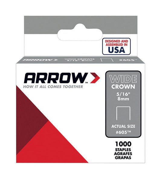 Arrow #605 3/8 in. W X 5/16 in. L 25 Ga. Wide Crown Standard Staples 1000 pk