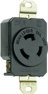 Locking Outlet, Black, NEMA L5-20r, 125-Volt