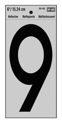 Hy-Ko 6 in. Reflective Black Vinyl Number 9 Self-Adhesive 1 pc. (Pack of 10)