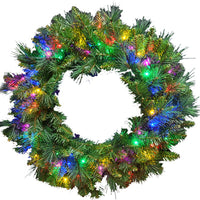 Artificial Pre-Lit Mountain Spruce Wreath, 100 Twinkling Multi-Color LED Lights, 30-In.