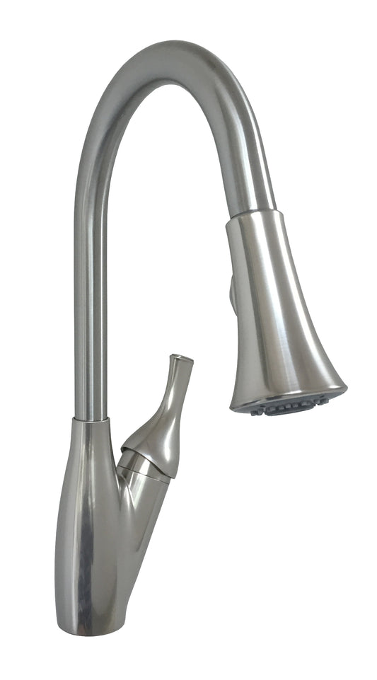Kitchen Faucet 8" Metal Pulldown Trumpet Head W/Spray Hldr StainlessSteel Nickel
