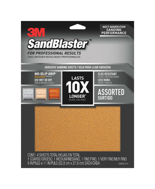 3M  SandBlaster  11 in. L x 9 in. W 80/120/180/220 Grit Ceramic  Sandpaper  4 pk