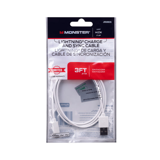 Monster Just Hook It Up Lightning to USB Charge and Sync Cable 3 ft. White