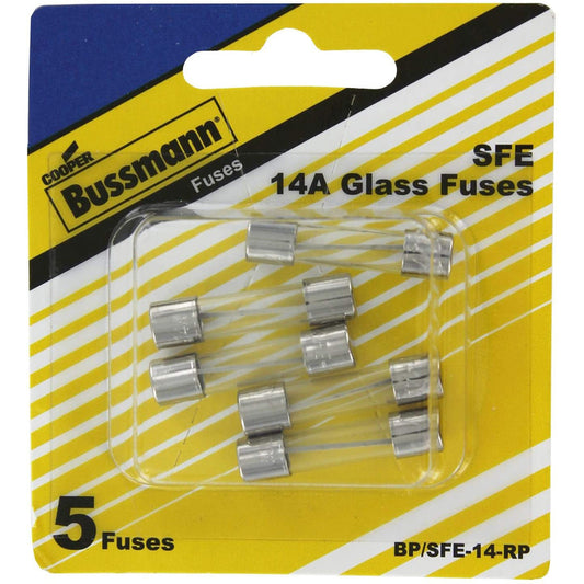 Bussmann 14 amps SFE Clear Glass Tube Fuse 5 pk