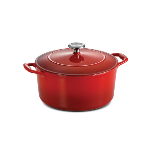 5.5 Qt Enameled Cast-Iron Series 1000 Covered Round Dutch Oven - Gradated Red
