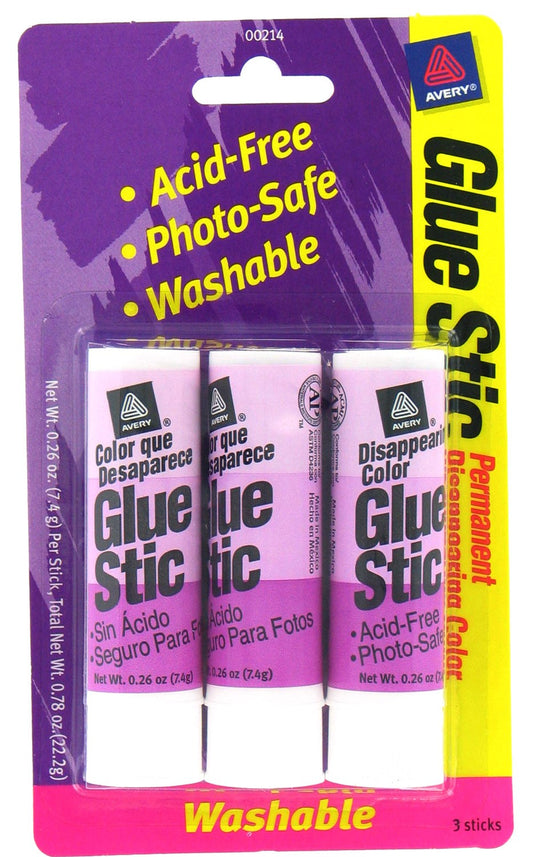 Avery 00214 .26 Oz Disappearing Glue Stic 3 Count (Pack of 6)