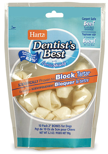 Hartz 01006 2" Rawhide Mini Bones Dentist's Best W/DentaShield™ 10 Count