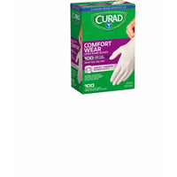 Curad Comfort Wear Latex Disposable Exam Gloves One Size Fits Most White Powder Free 100 pk