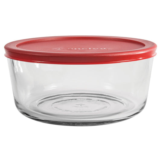 Anchor Hocking 91549L20 7 Cup Round Kitchen Storage Container With Red Lid (Pack of 4)