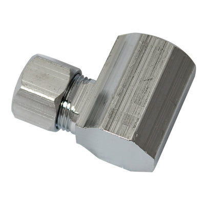 Brass Compression Angle Connector, Chrome-Plated, Lead-Free, 3/8 FPT x 3/8-In. OD
