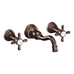 Oil rubbed bronze two-handle high arc wall mount bathroom faucet