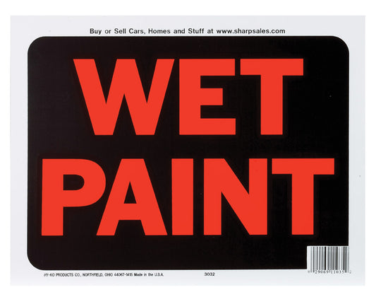 Hy-Ko English Wet Paint Sign Plastic 9 in. H x 12 in. W (Pack of 10)
