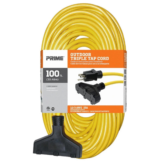 Prime Outdoor 100 ft. L Yellow Extension Cord 12/3 SJTW