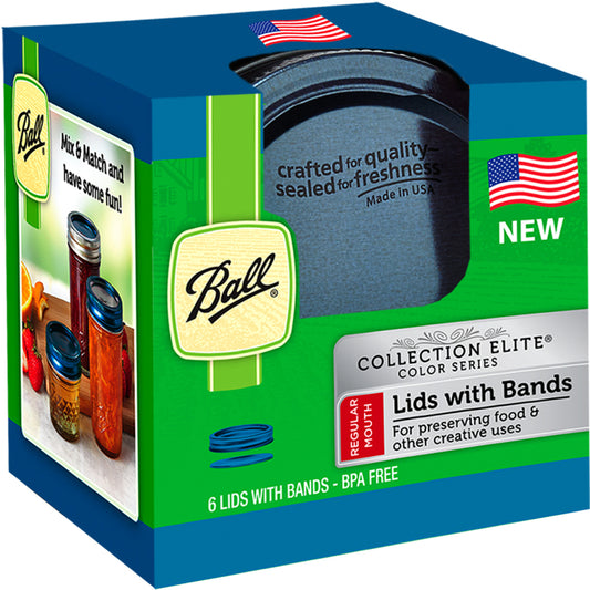 Ball  Collection Elite  Regular Mouth  Canning Lids with Rubber Rings  6 pk