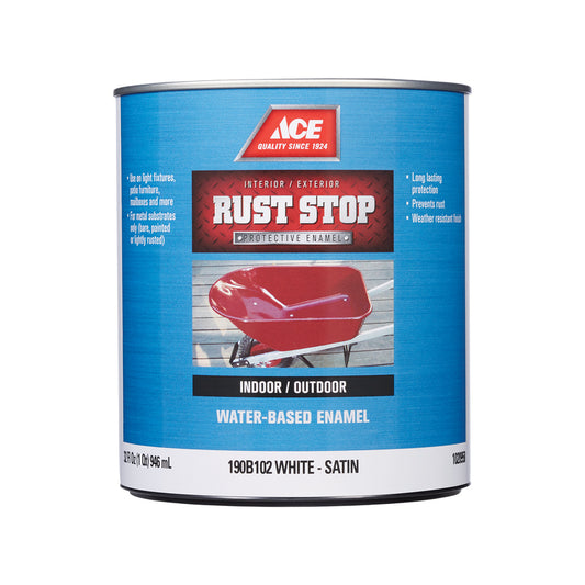 Ace Rust Stop Indoor / Outdoor Satin White Water-Based Enamel Rust Preventative Paint 1 qt (Pack of 4)