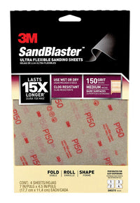 3M  Sandblaster  7 in. L x 4-1/2 in. W 150 Grit Medium  Aluminum Oxide  Sandpaper  4 pk