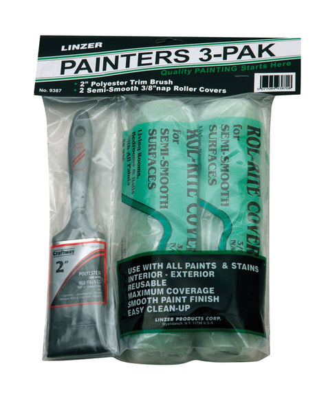 Kit de cubierta para pincel/rodillo de pintura normal Linzer Rol-Rite de 3/8 pulg. x 2 pulg. de ancho para superficies semilisas (paquete de 12)