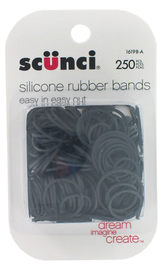 Scunci 1619803a048 Black Silicone Hair Rubber Bands 250 Count (Pack of 3)