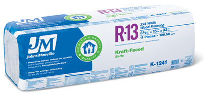 R13 Kraft Faced Batt Insulation, 106.5-Sq. Ft. Coverage, 15 x 93-In.