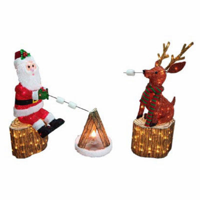 Juego de 3 piezas de Papá Noel y reno para fogatas, bombillas rojas y blancas