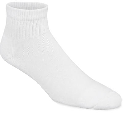 Athletic Socks, Quarter, White, Men's XL, 3-Pk.