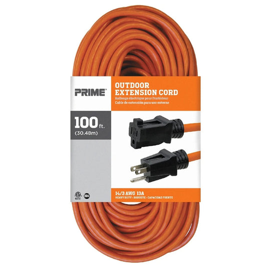 Prime Outdoor 100 ft. L Black/Orange Extension Cord 14/3 SJTW