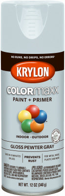 COLORmaxx Spray Paint + Primer, Gloss Pewter Gray, 12-oz.