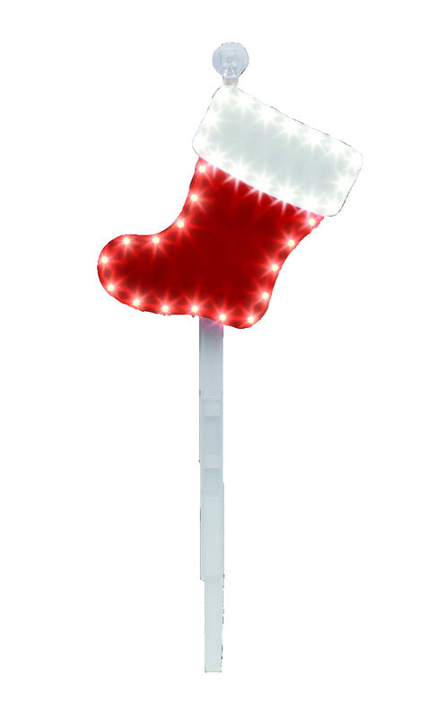 Santa's Best Red/White 32-Lights Shimmer-Free Christmas LED Stocking Stake 12 in.