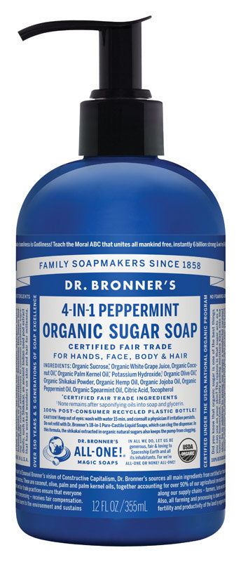 Dr. Bronner Organic Peppermint Scent Sugar Scrub 12 oz (Pack of 12).