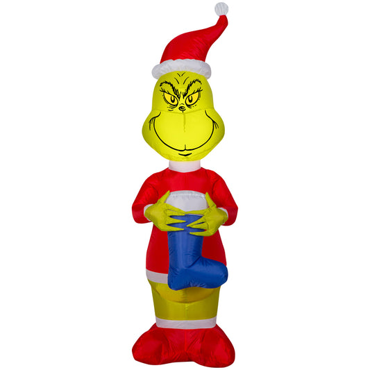 Gemmy  Disney  LED  Grinch  48.03 in. Inflatable  Holding Blue Stocking
