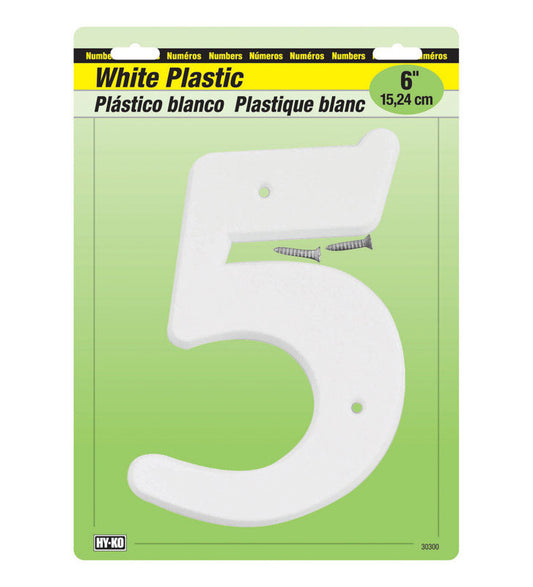 Hy-Ko 6 in. White Plastic Number 5 Mounting Screws 1 pc. (Pack of 5)