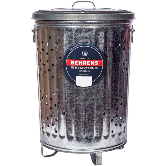 Behrens Silver Galvanized Steel Round Trash Burner Can 20 gal. Capacity with Lid