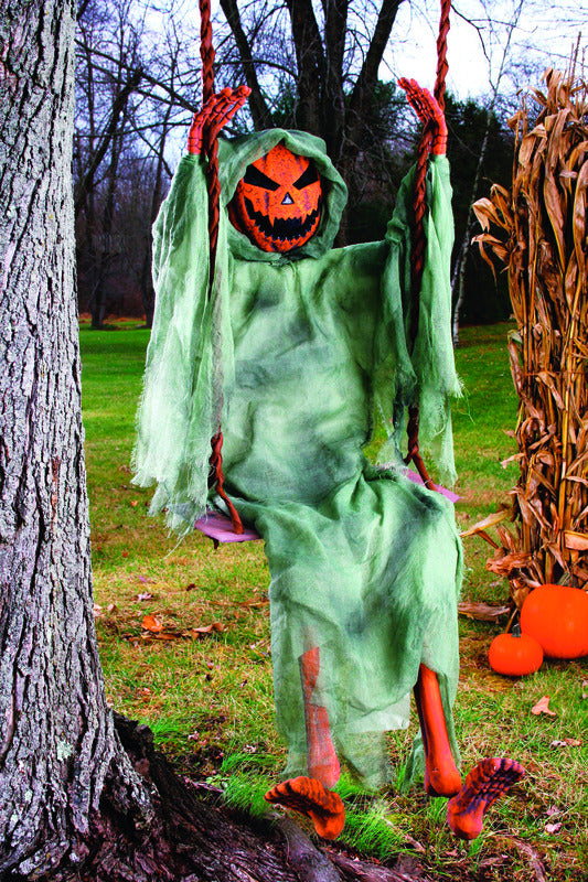 Fun World  Swinging Pumpkin Ghost  Halloween Decoration  18 in. H x 6 in. W 1 pk