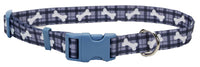 Dog Collar, Adjustable, Plaid/Bone, Nylon, 5/8 x 12-18-In.