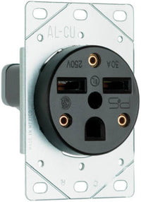 Power Outlet, Flush-Mount, Black, 250-Volt, 30-Amp
