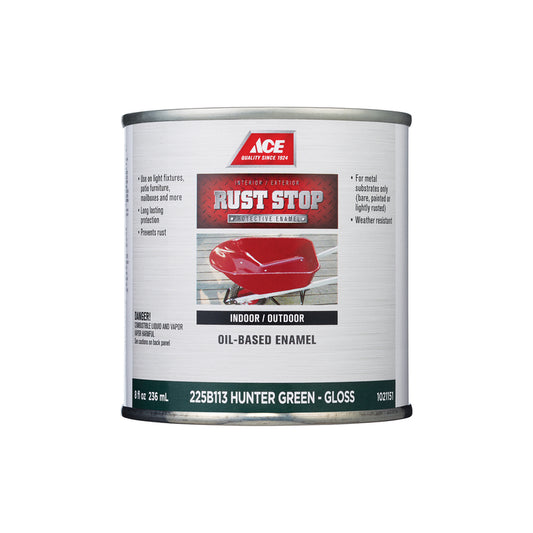 Ace Rust Stop Indoor/Outdoor Gloss Hunter Green Oil-Based Enamel Rust Preventative Paint 1/2 pt (Pack of 6)