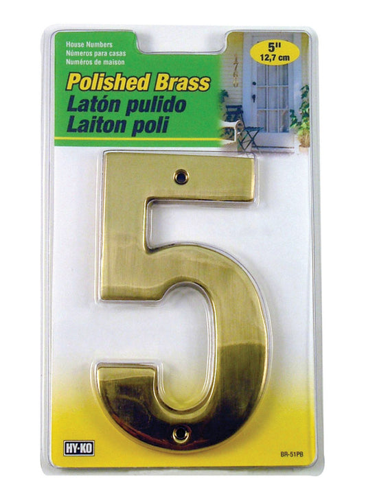 Hy-Ko 5 in. Gold Brass Nail-On Number 5 1 pc