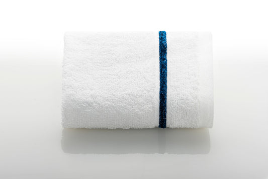 Lagoon Collection 100% Genuine Cotton Washcloths White With Colored Lines 12X12 In (30X30 Cm) Navy Peony