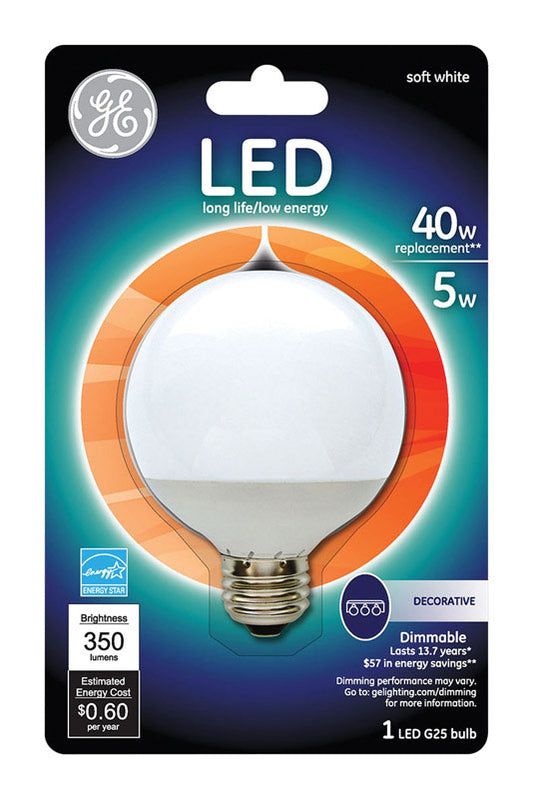 GE  G25  E26 (Medium)  LED Bulb  Soft White  40 Watt Equivalence 1 pk
