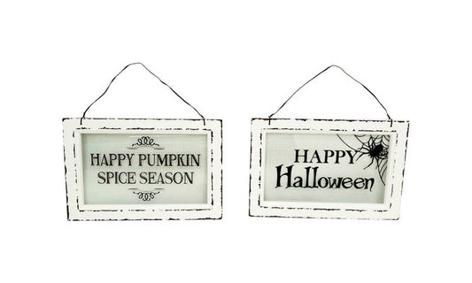 Celebrations Home Wood and Glass Sign Halloween Decoration 8.125 in. H x 12.125 in. W 1 pk (Pack of 4)