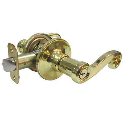 Reversible Scroll Entry Lever Lockset, Polished Brass (Pack of 2)