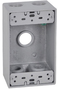 Gray Weatherproof 1-Gang Rectangular Outlet Box, Five 1/2-In. Holes